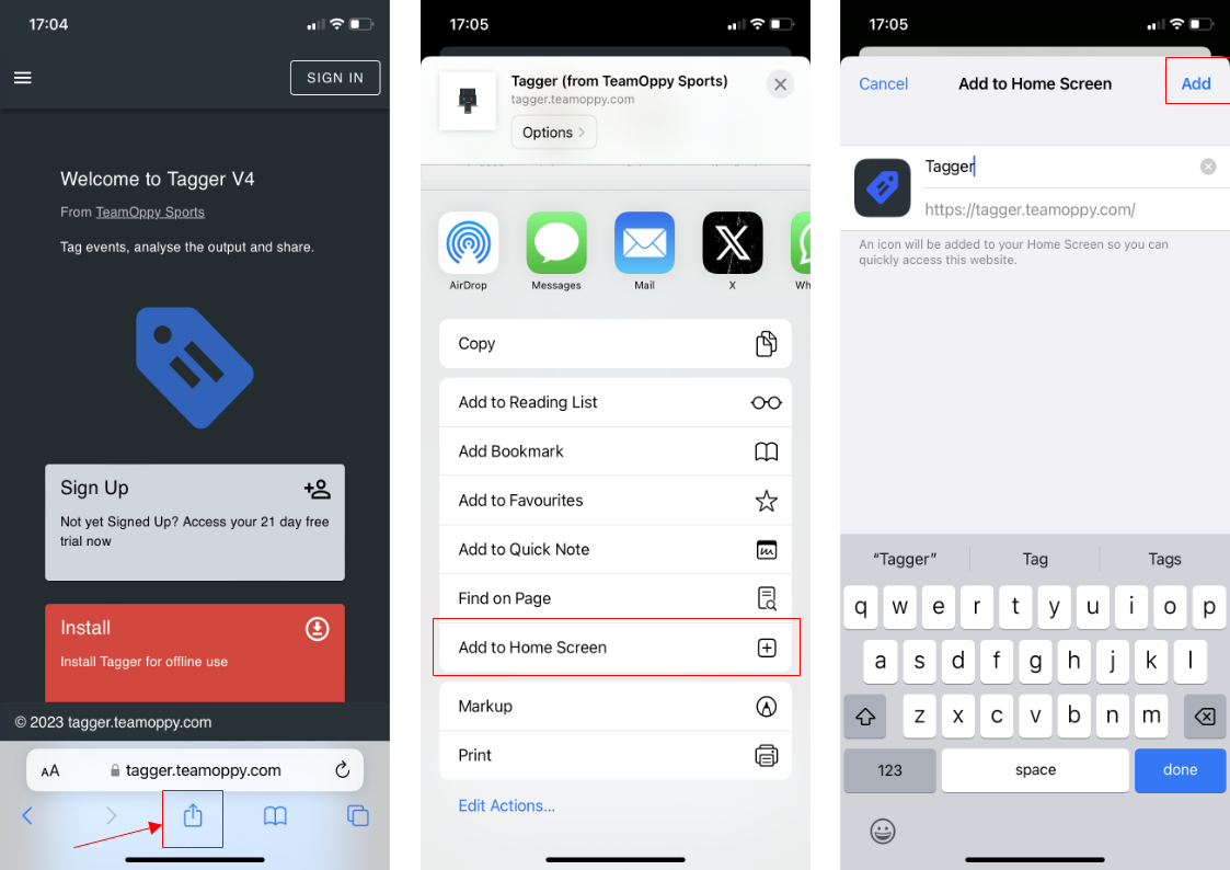 Installing Tagger on iOS using Safari