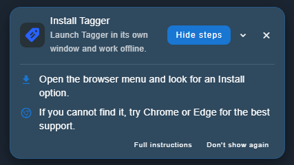 The install banner with the steps expanded